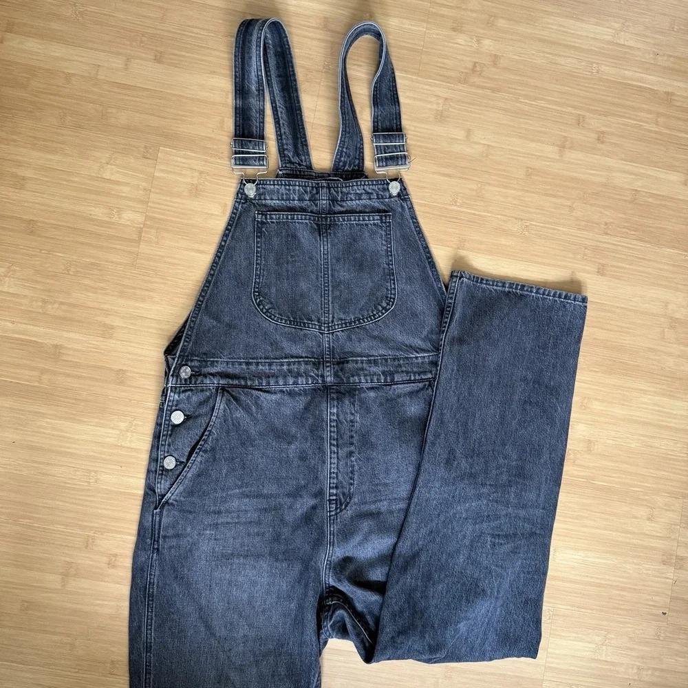 Frame Denim Classic Straight Leg Overalls‎ Size Large Faded Blackwater Wash EUC